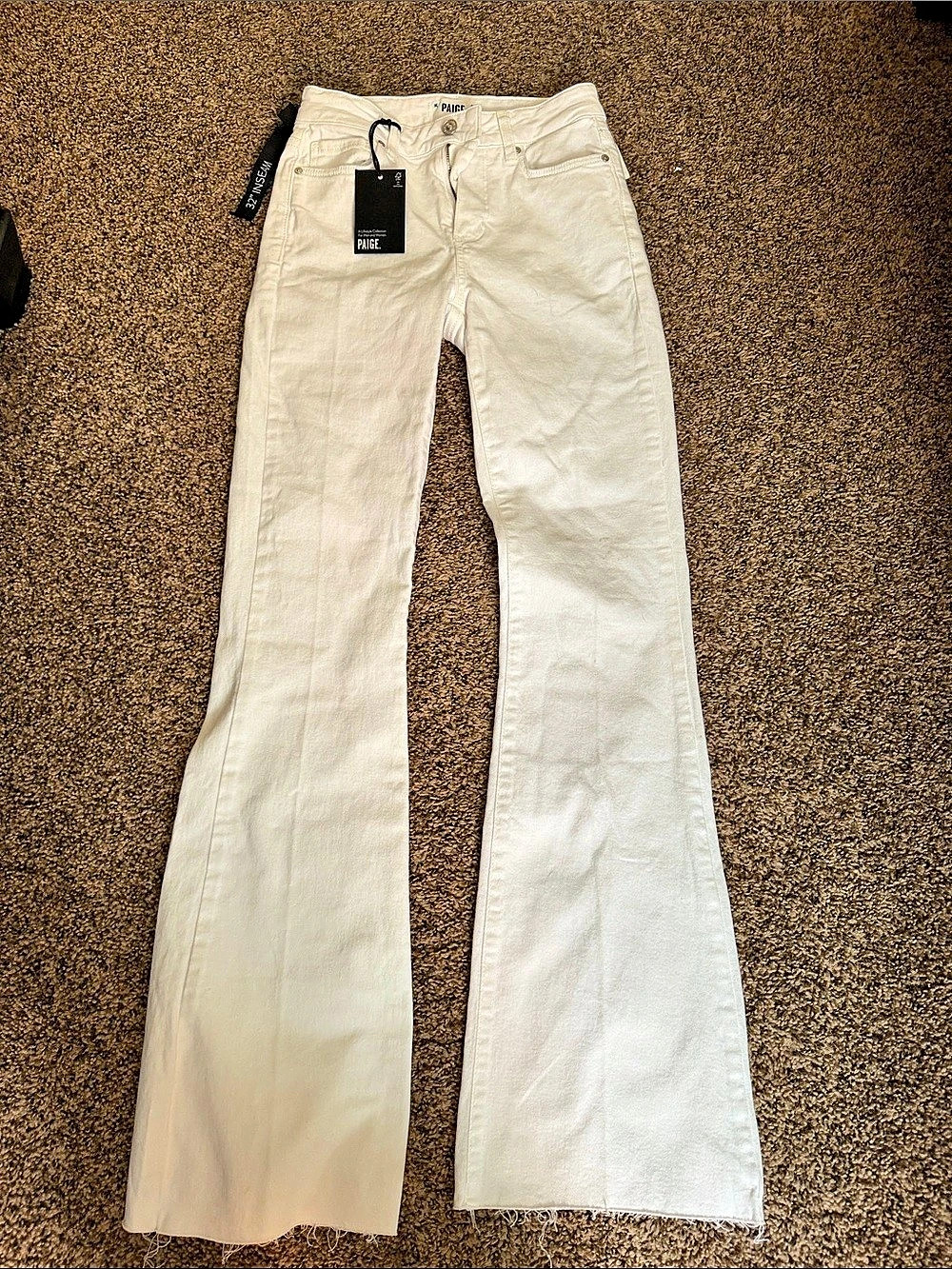 PAIGE High Rise Laurel Canyon Flare Jeans White Waist 24 NWT